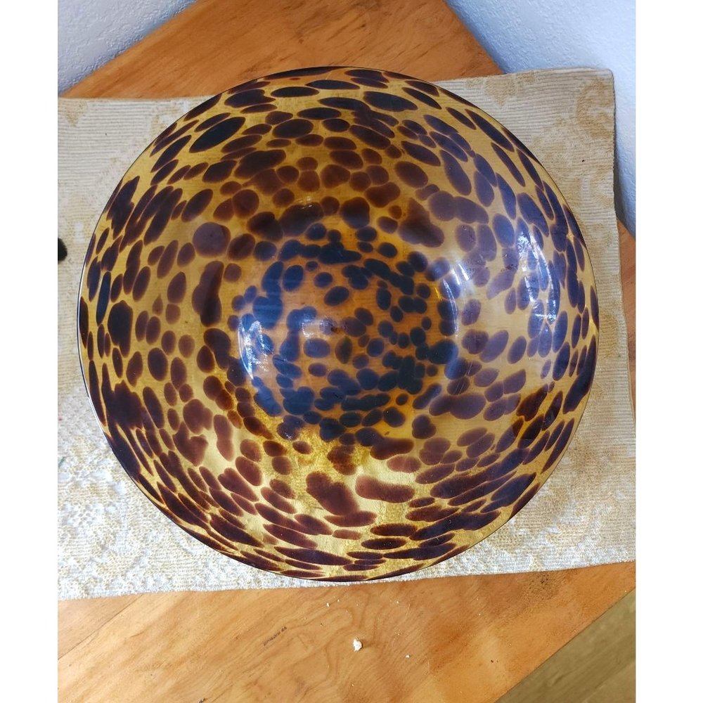 Vintage Dinnerware 14" Hand Blown Decor Spotted Amber Pattern Plate Bowl